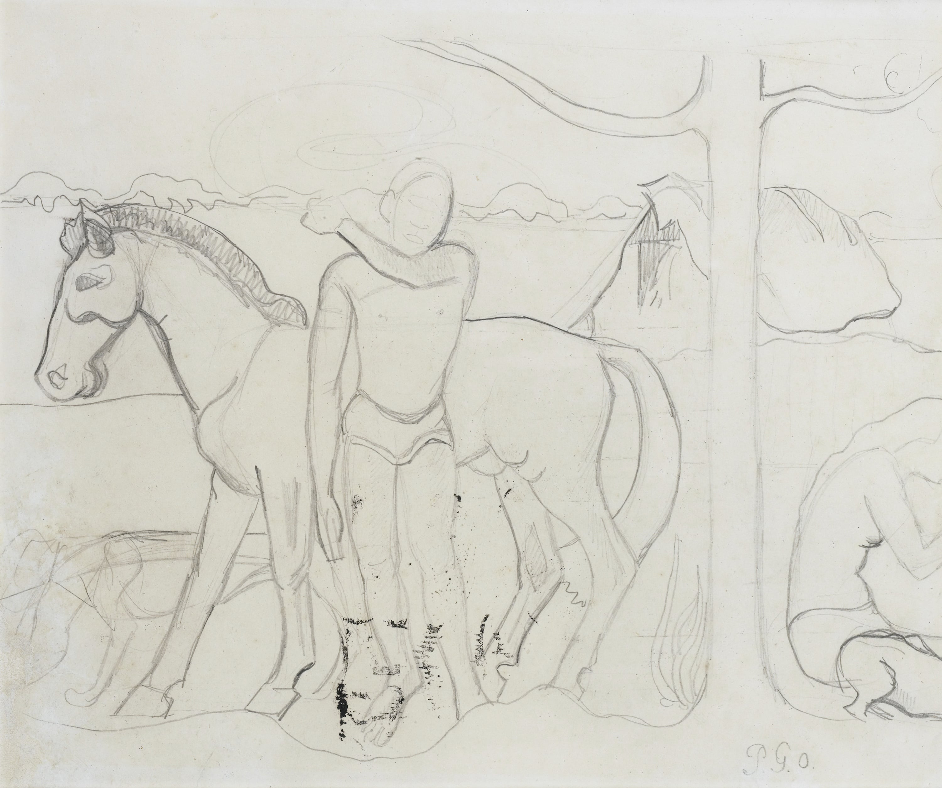 其他 - 无具体名称 - 人物与马的简洁素描 