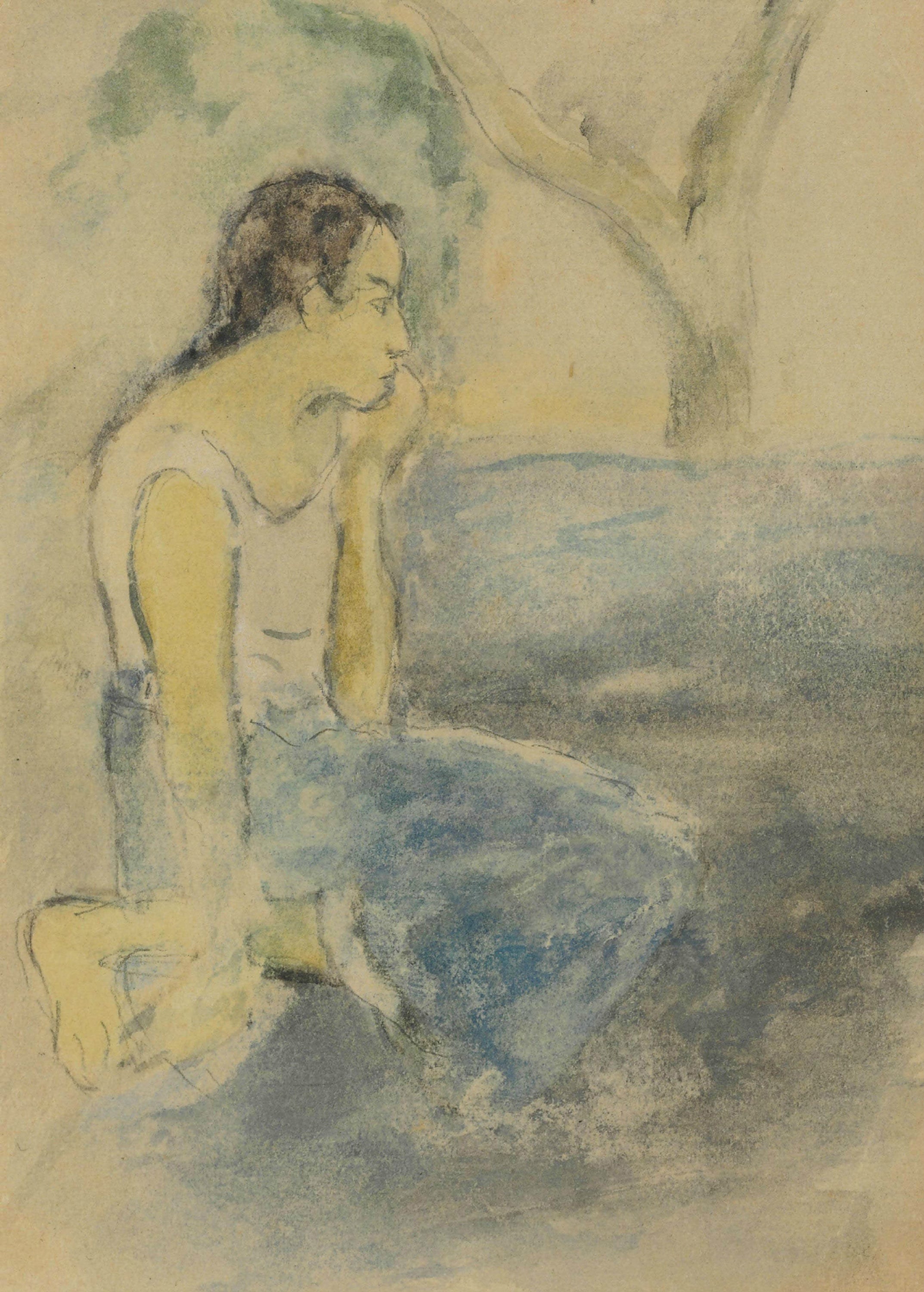 其他 - 无明确名称 - 女子静思的简约画作 