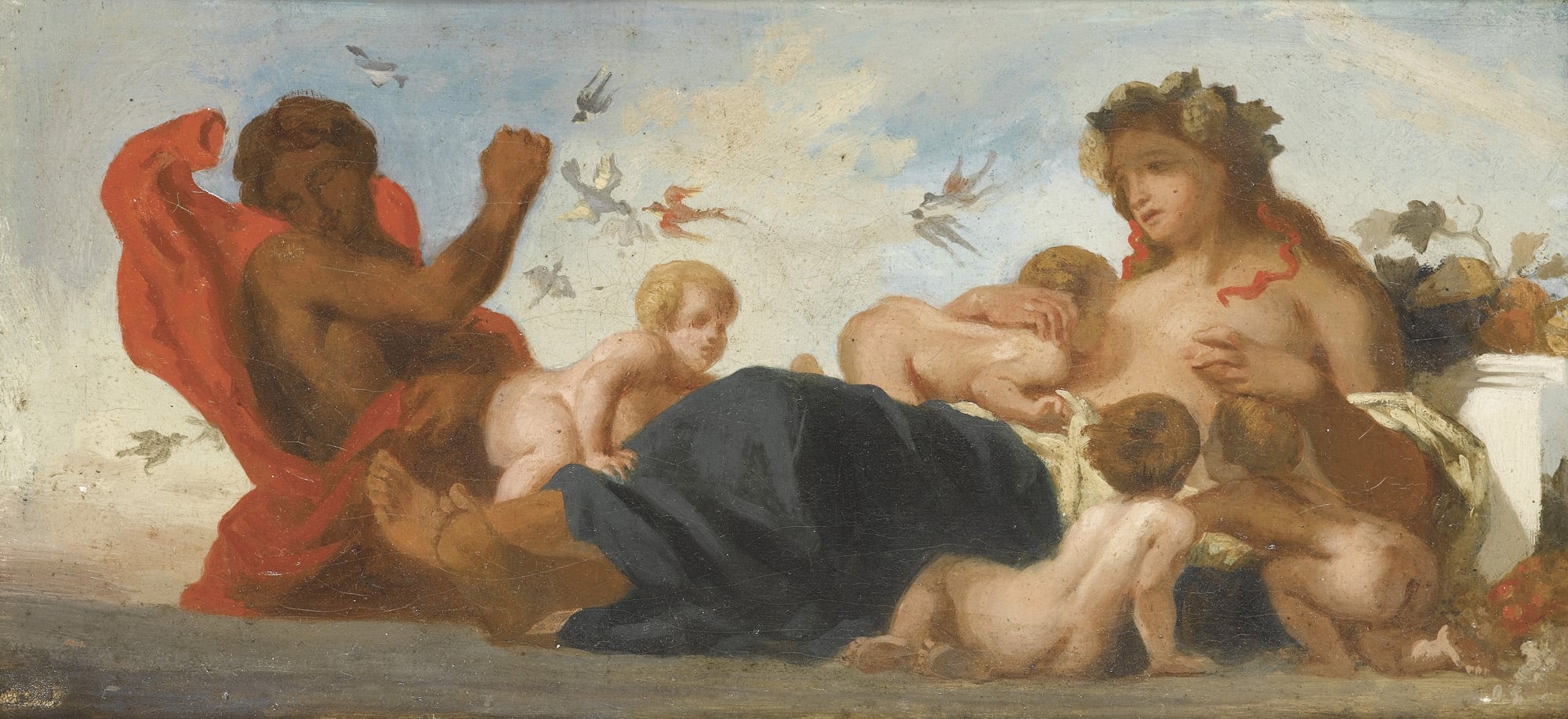 神话传说故事主题 - 未知名神话画作 - 展现神话人物与孩童场景 