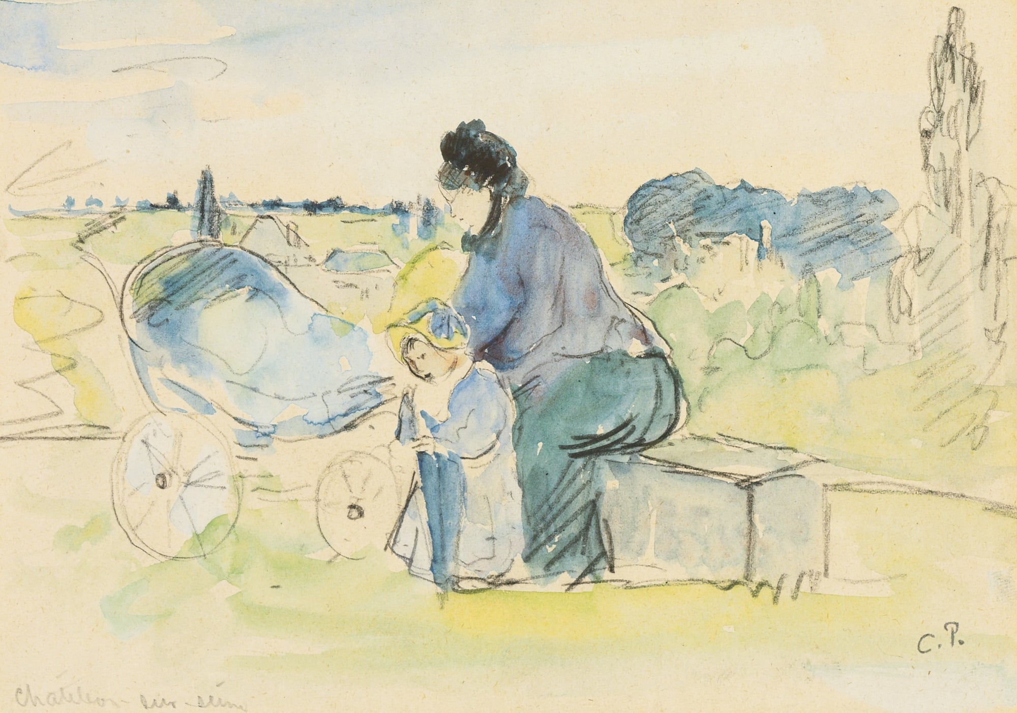 室内生活场景主题 - 无具体名字 - 女子与孩童户外互动 