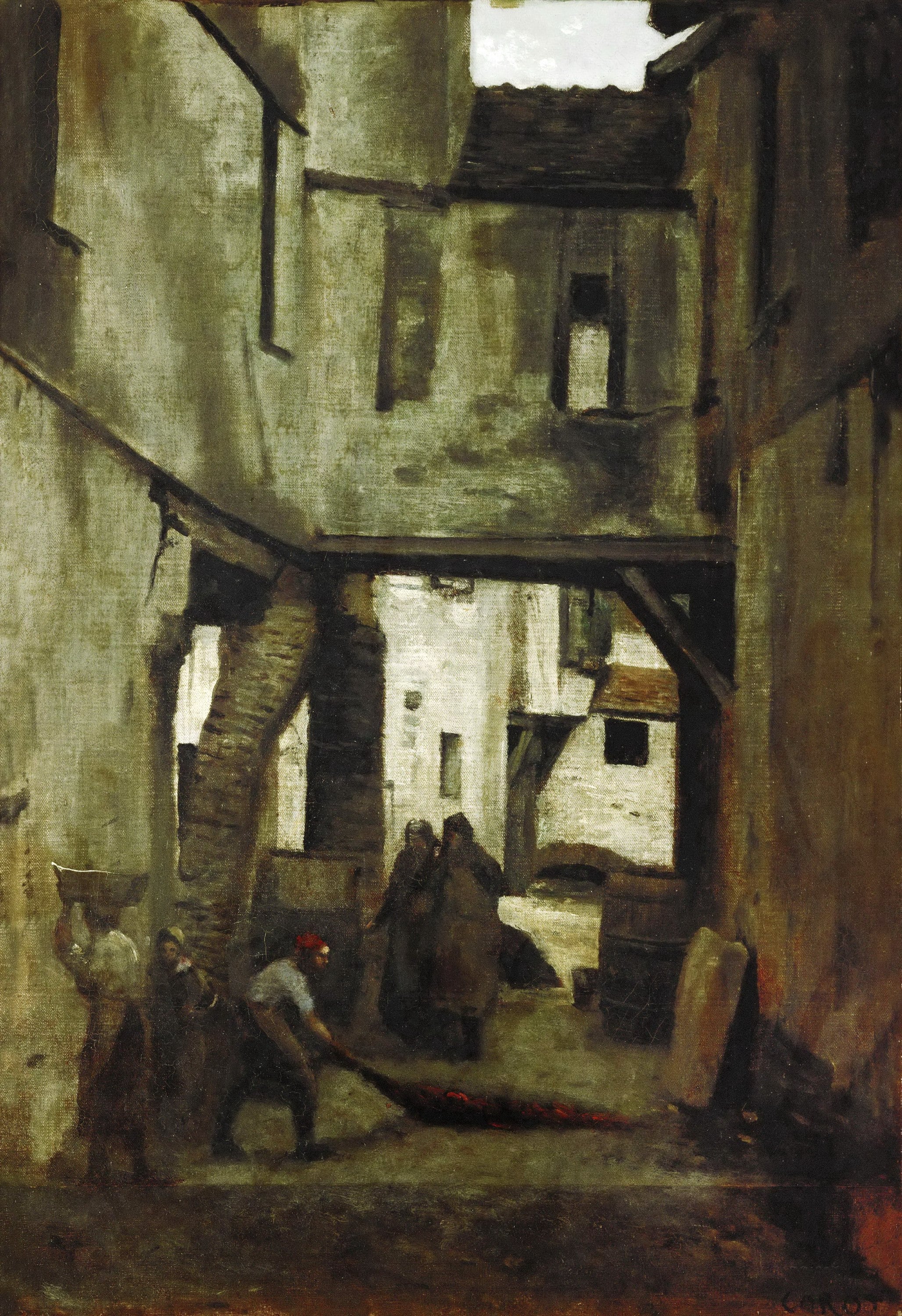 乡村宁静氛围主题 - 小巷劳作场景 - 乡村小巷中人物劳作景 