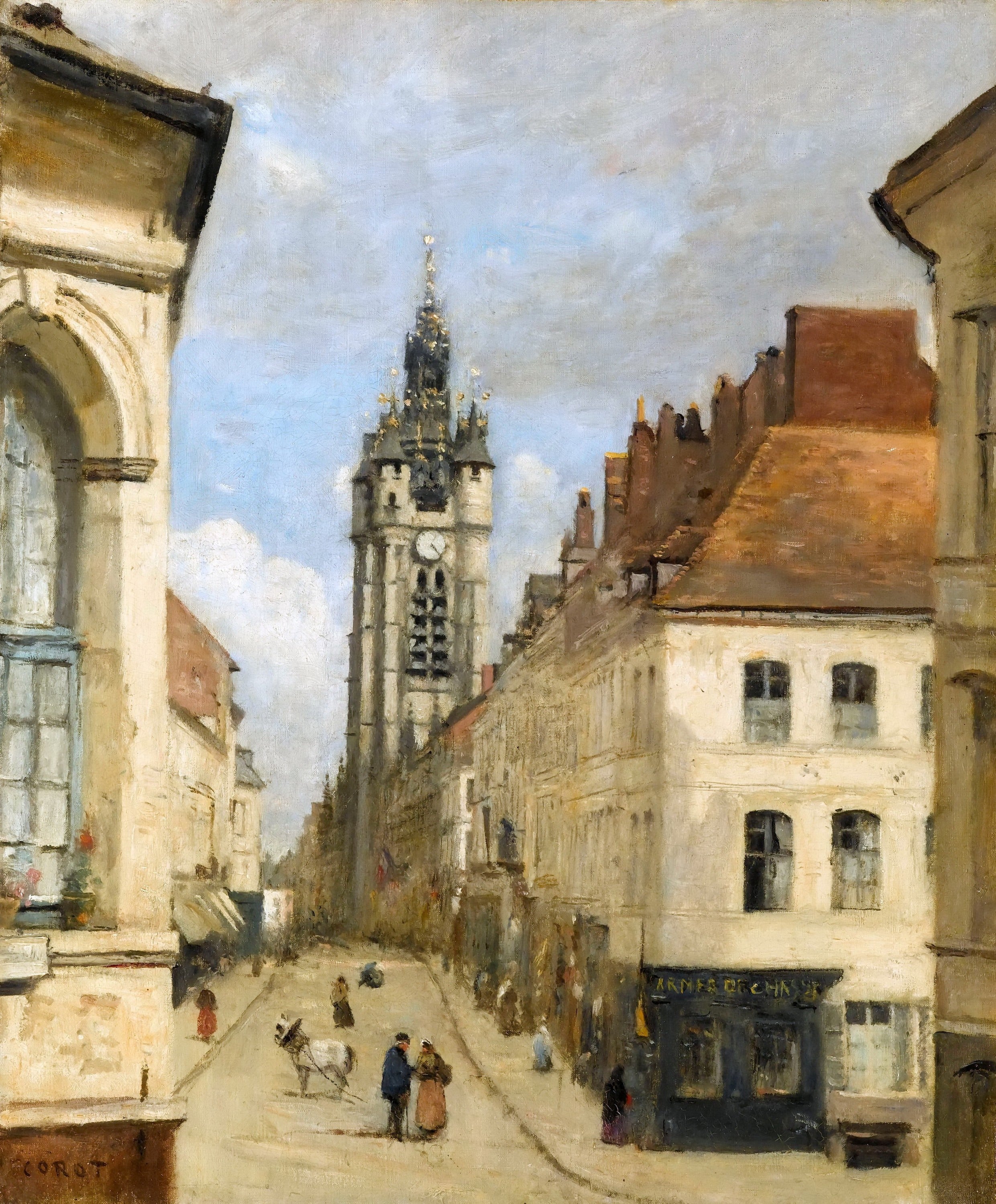 乡村宁静氛围主题 - 未命名 - 描绘街道钟楼宁静场景 