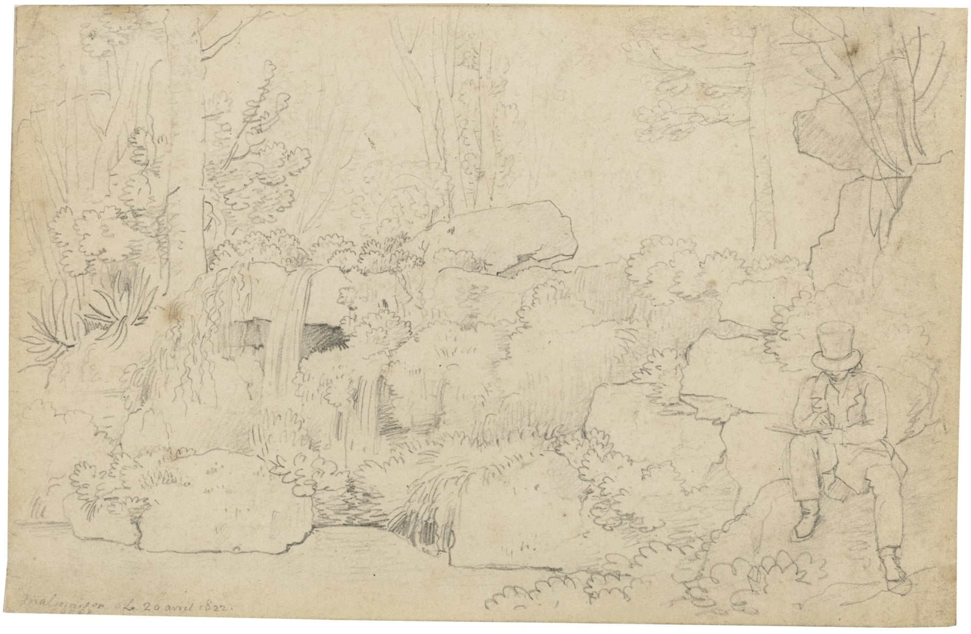 人物与自然融合主题 - 佚名画作 - 人物坐于自然景致之中 